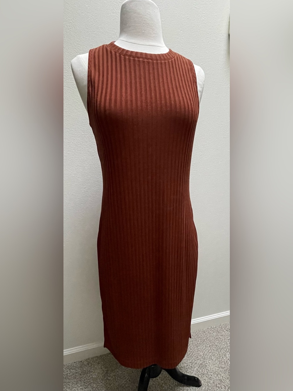 Nine West Ribbed Sleeveless Bodycon Dress in Rust